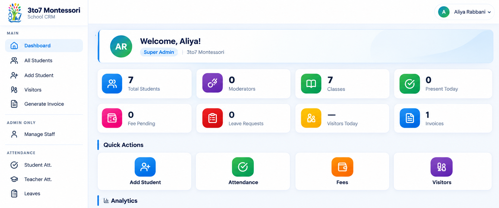 3to7 Montessori — School Management CRM — 3to7 Montessori