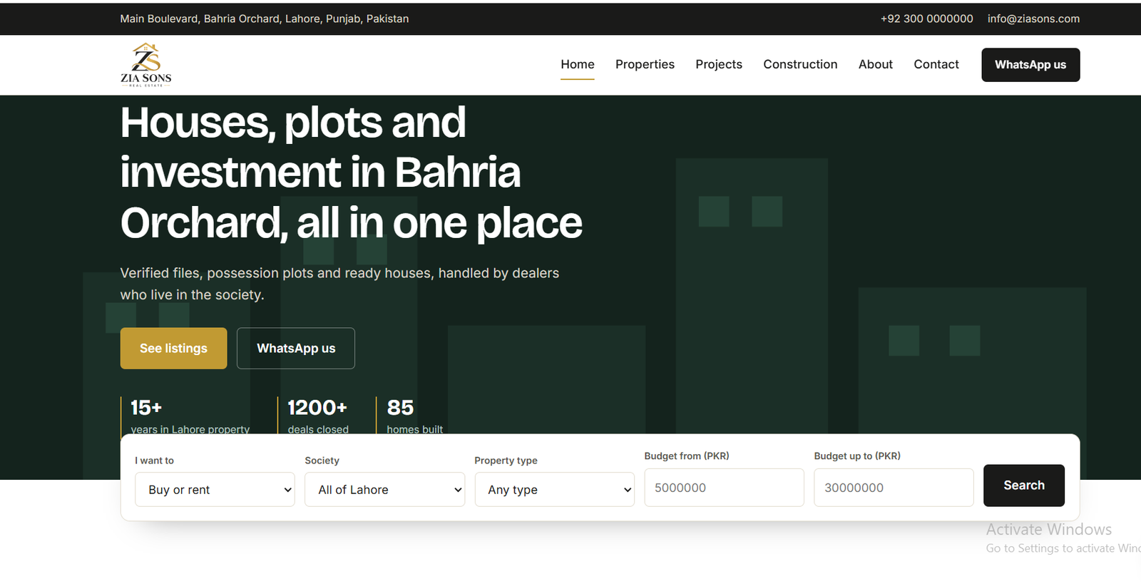 Zia Sons Builders — Real Estate Website & Dashboard — Zia Sons Builders